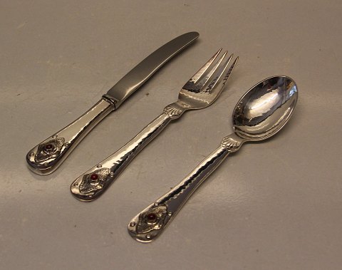 Georg Jensen 75th anniversary 1904-1979 Knif, Spoon and fork 15 cm Sterling 
Silver with Carneol stone