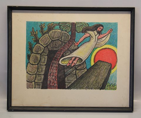 1971 Kristi Himmelfart og opstandelse 44.5 x 36.5 cm
Henry Heerup (1907 - 1993)