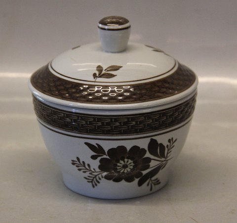 Aluminia Faience Brown Tranquebar 0953-45 Sugar bowl with lid 10 cm