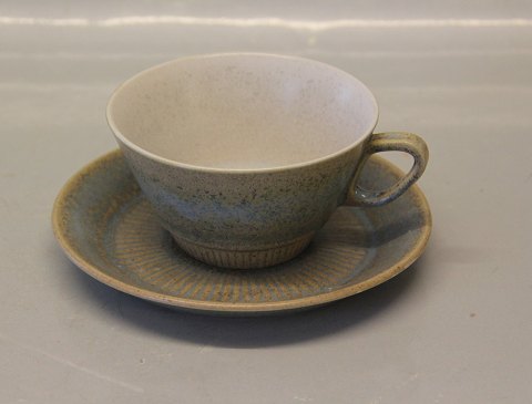 Knabstrup Danish Pottery Green Tea cup 5.9 x 10,3 cm, saucer 15 cm