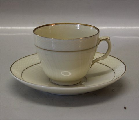 Curved #878 Cream with gold rim Royal Copenhagen Tableware 1870-878 Coffee Cup 
6.5 x 8 cm /18 cl. (072) & saucer 14.4 cm (071)
