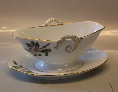 B&G Victor Hugo white porcelain - wild rose with gold rim 008 Sauceboat with 
handle 11 x 24 cm (311)