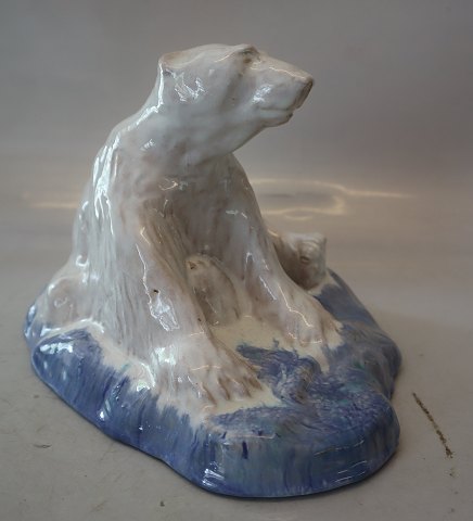 Jens Pedersen White Ceramic Polar bear on Azur base  17 x 24 cm