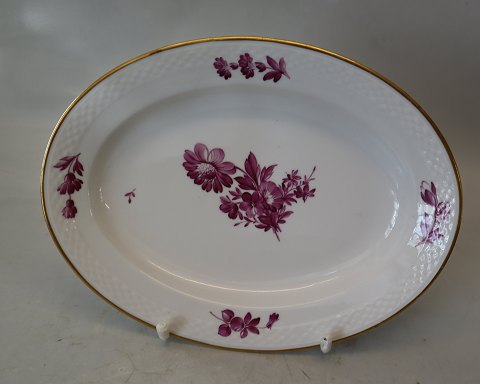 8015-427 Ovalt fad 25 cm Purpur Blomst  Kongelig Dansk Porcelæn Flettet med 
guldkant
