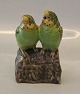 Aluminia kunstfajance 3280-484 Undulater 15.8 cm Jeanne Grut  To grønne fugle
