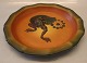 Ipsen 122 II Dish with frog on water Lilly 27.5 cm Axel Sorensen 1927 Danish Art 
Pottery