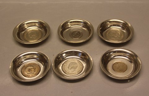 Sterling Silver Trays 7 cm With coins from Denmark, Sweden and Netherland