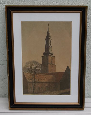 Etching : Vilhelm Hammershoi Chruch Tower of Stc Peter 56 x 42 cm including 
frame
