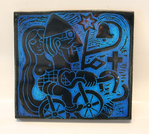 22227 RC Relief Couple on a bike ca 29 x 27 cm Faience Henry Heerup Nov. 1965 
Royal Copenhagen Art Pottery
