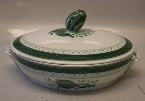 0921-12 Small covered dish 29 X 19 cm Aluminia Faience Green Tranquebar
