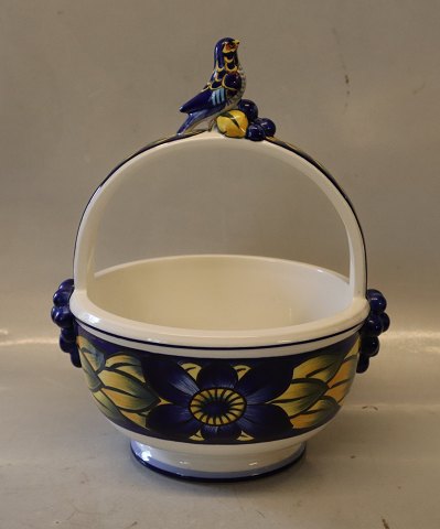 775 Bonbon bowl with bird on handle 27 x 19 cm (1739775) Royal Copenhagen 
Faience Blue Pheasant Chr. Joachim Aluminia