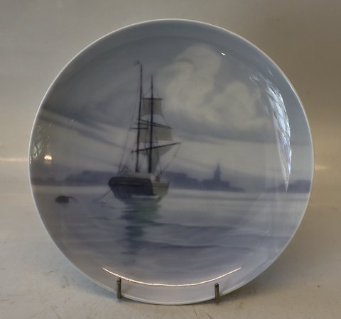 B&G 7710-357-20 Plate: Ship outside Copenhagen Habour 20 cm Signed CMO
 B&G Porcelain
