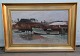 Painting: Gunnar Bundgaard Mariager habour in winther time 56,5 x 83 cm 
including quality gold frame Signed 1956