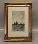 Carl Locher Original Etching Marine 1891 ca 27 x 21 cm with golden frame