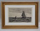 Radering: Carl Locher 1881 Marine 46 x 41 cm inklusiv guldramme