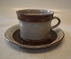 Tea cup & saucer 16.8 cm INGRID Brown and Grey  Stoneware Danish Art Pottery 
Knabstrup
