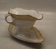 1650-688 Oval Sauceskål på fast fod med hank 25 x 10.5 cm Svejfet # 788 med beige kant og guld  