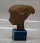 21817 Kgl. Hoved "Cleopatra" 16 cm (efter 21390), JH, feb. 1961 Turkis glasur 
Kongelig Dansk Stentøj